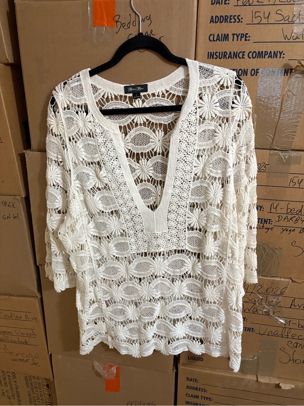 Brittany Black Cream Crochet V-Neck Tunic
